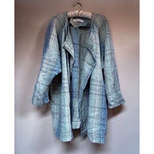 Rare Viki Dyan Plaid Open Front Knitted Cardigan Sweater Medium Lagenlook Blue